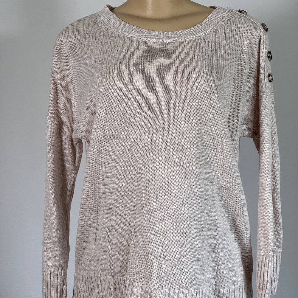 Tahari Cream Crew Neck Sweater with Ribbed Detailing